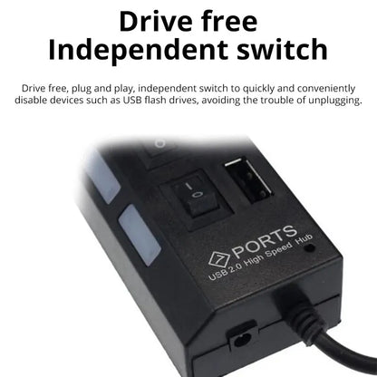 Switch Extension Hub 7portový USB 2.0 rozbočovač Počítač USB prodlužovací rozbočovač One Drag Seven USB 2.0 Splitter PC Laptop Desktop