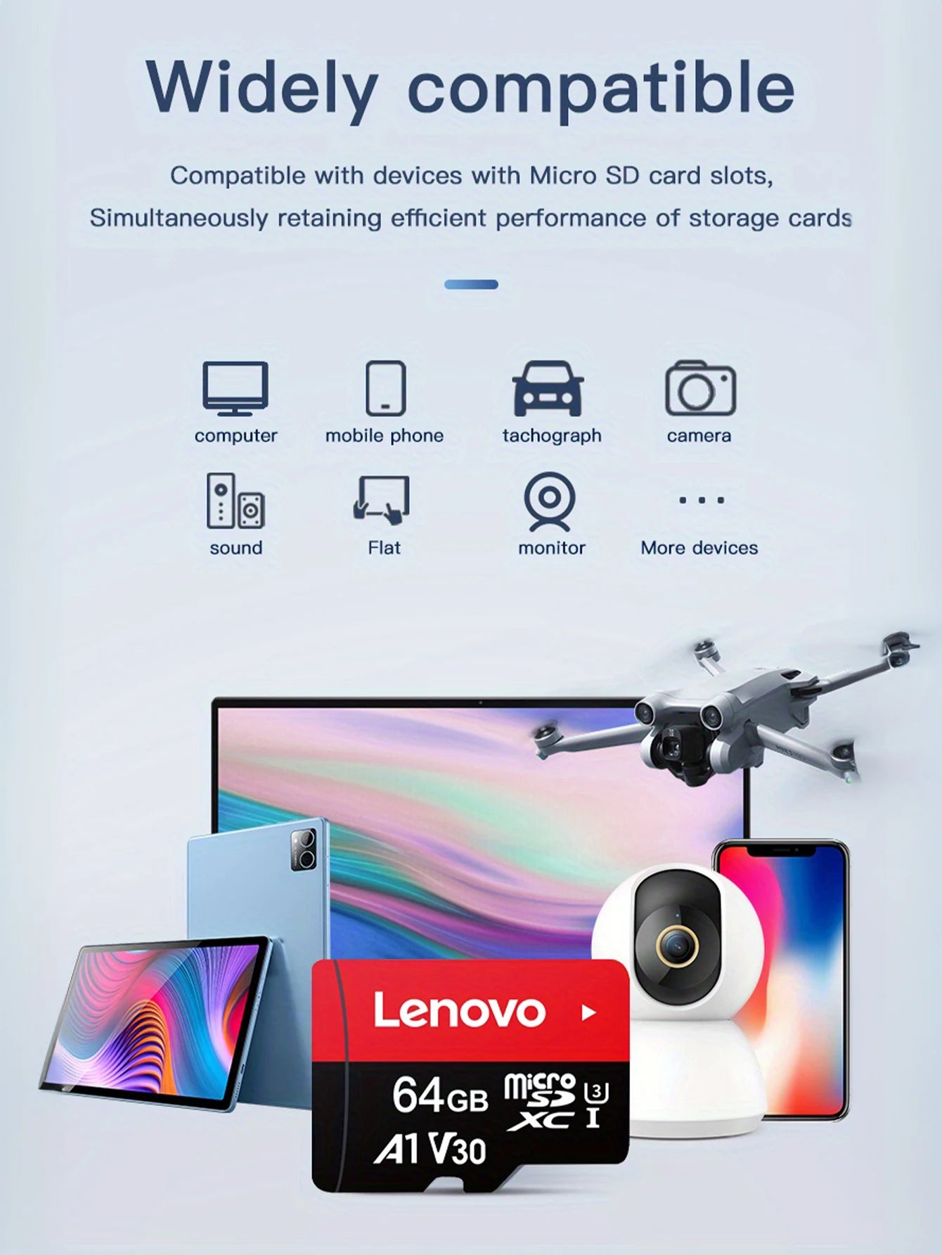 Paměťová karta Lenovo 512 GB 256 GB 128 GB 64 GB 32 GB U3 V30 4K Full HD Micro TF Mini SD karta Paměťová karta TF Flash pro telefon/počítač