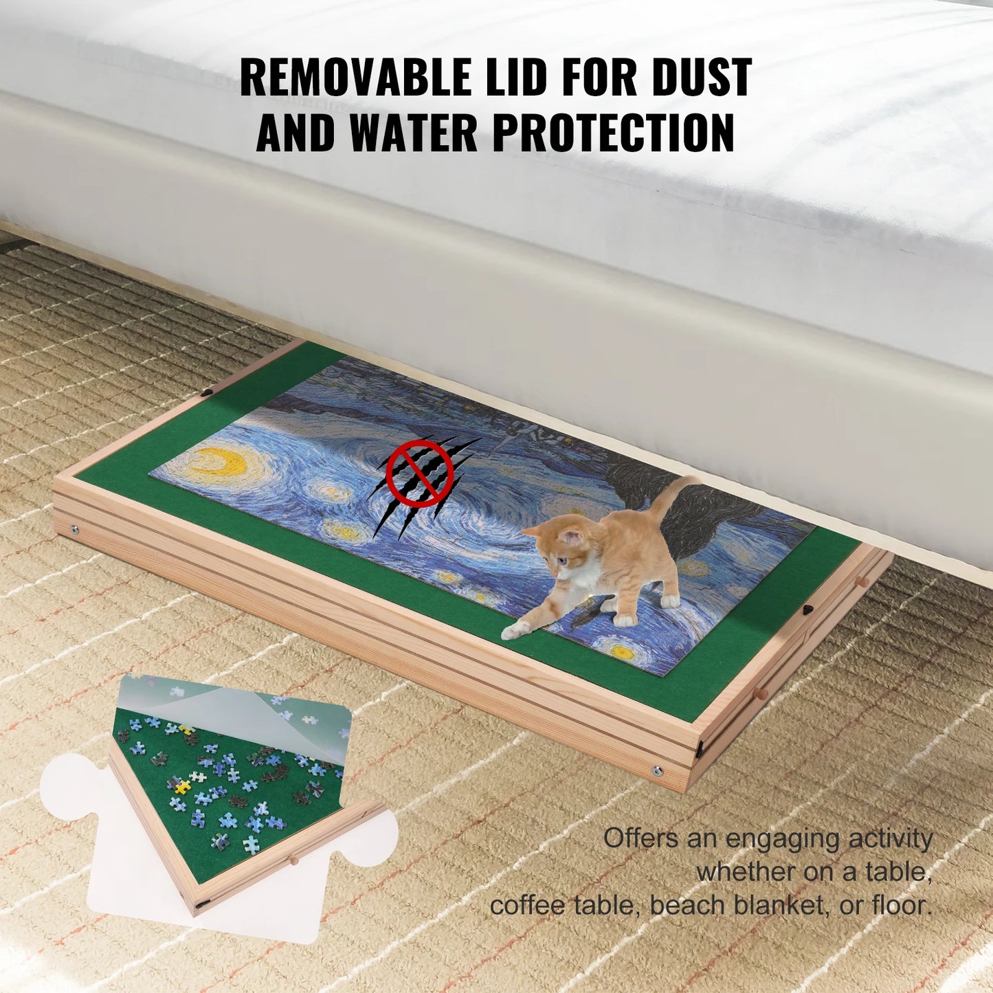 VEVOR 1500dílný puzzle stůl se skládacími nohami, 4 zásuvkami a krytem Dřevěná plošina na puzzle pro dospělé Dárek pro maminku
