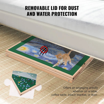 VEVOR 1500dílný puzzle stůl se skládacími nohami, 4 zásuvkami a krytem Dřevěná plošina na puzzle pro dospělé Dárek pro maminku