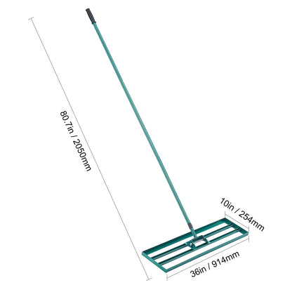 VEVOR Hrablo na vyrovnávání trávníku 36 palců x 10 palců Výkonný vyrovnávač trávníku se 78palcovou ocelovou prodlouženou rukojetí pro zahradní golfovou trávníkovou farmu