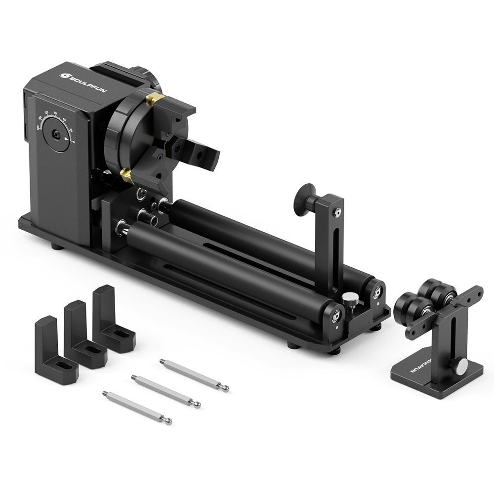 SCULPFUN RA Pro Max 4 in 1 Laser Rotary Module with Roller, for Laser Engraving Cylindrical/Irregularly Round Objects