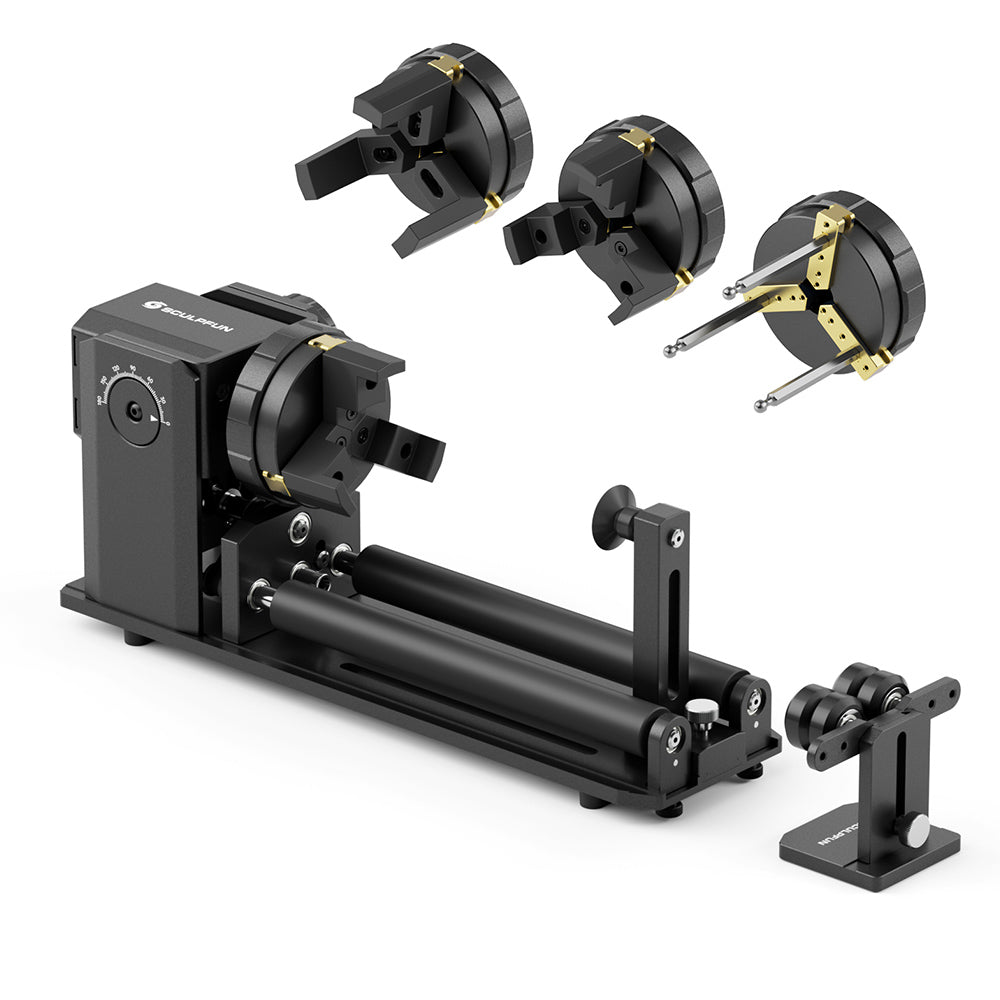 SCULPFUN RA Pro Max 4 in 1 Laser Rotary Module with Roller, for Laser Engraving Cylindrical/Irregularly Round Objects