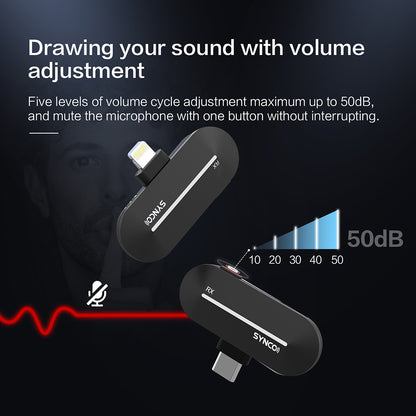 SYNCO P1S Wireless Condenser Microphone for Type-C Android Devices, Auto Contact Pairing, 150m Transmission - Type-C Receiver