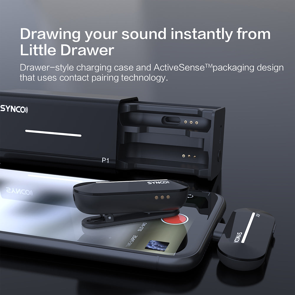 SYNCO P1S Wireless Condenser Microphone for Type-C Android Devices, Auto Contact Pairing, 150m Transmission - Type-C Receiver