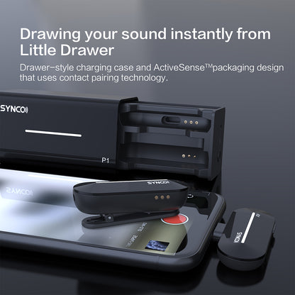 SYNCO P1S Wireless Condenser Microphone for Type-C Android Devices, Auto Contact Pairing, 150m Transmission - Type-C Receiver