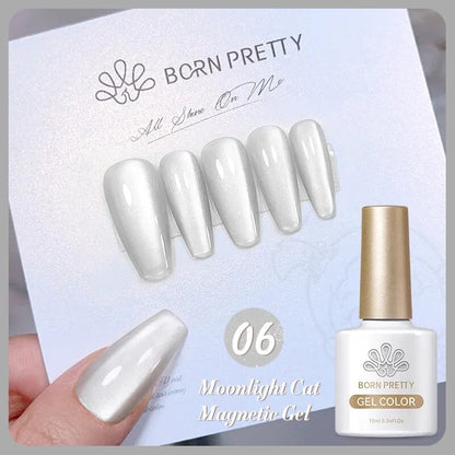 BORN PRETTY 2ks 10ml Moonlight Cat Magnetický gelový lak s magnetickou tyčinkou Růžová Stříbrná Snowlight Glitter Effect Reflexní namáčení