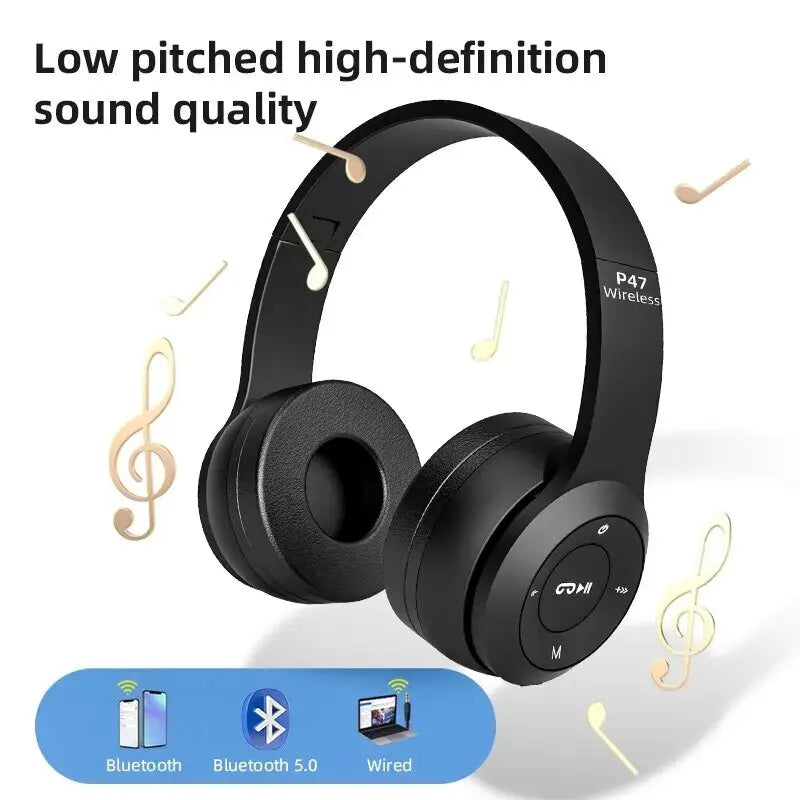 P47 Bezdrátová bluetooth sluchátka s mikrofonem s funkcí potlačení hluku Náhlavní soupravy Stereo zvuk Sluchátka Sportovní herní sluchátka Podporuje PC