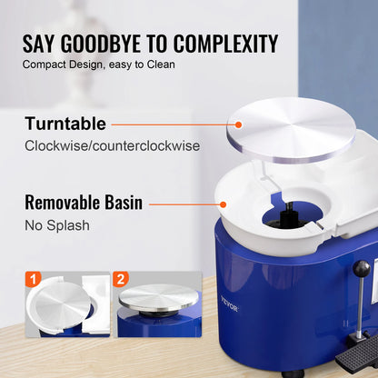 Keramický tvarovací stroj VEVOR s 11palcovým keramickým kotoučem s nastavitelnou rychlostí 60-300 ot./min., ovládání nožního pedálu a rukojeť ABS Odnímatelné umyvadlo