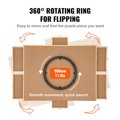 VEVOR 1000dílná deska na puzzle 23" x 22" dřevěný stůl na puzzle s kryty a 6 úložnými zásuvkami pro dospělé a děti