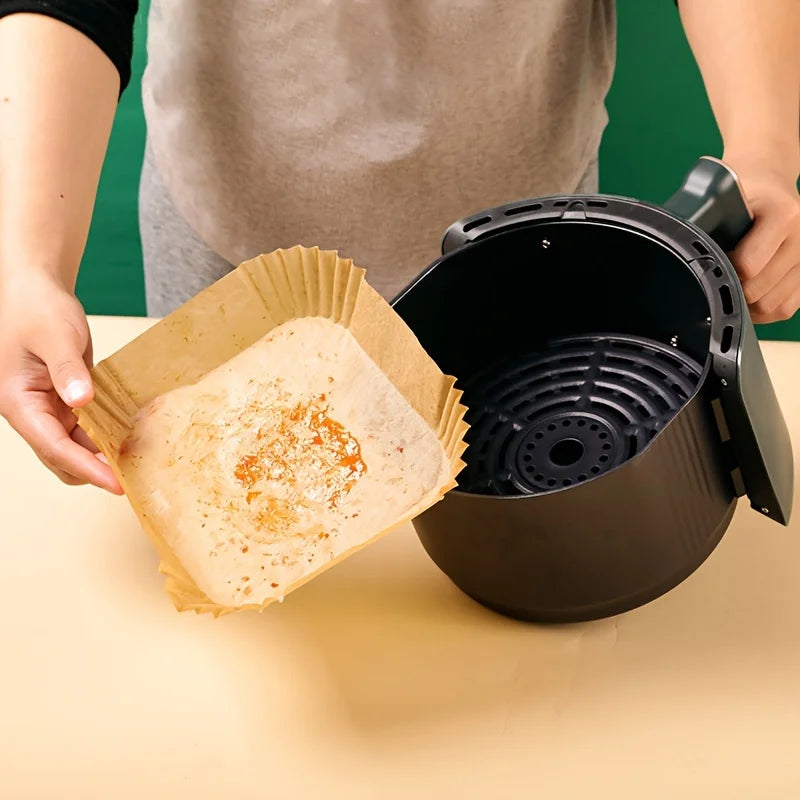 50/100ks speciální papír pro vzduchovou fritézu Papír na silikonový olej Papír na absorbování oleje Speciální papírová podložka na potraviny pro domácnost papírový talíř