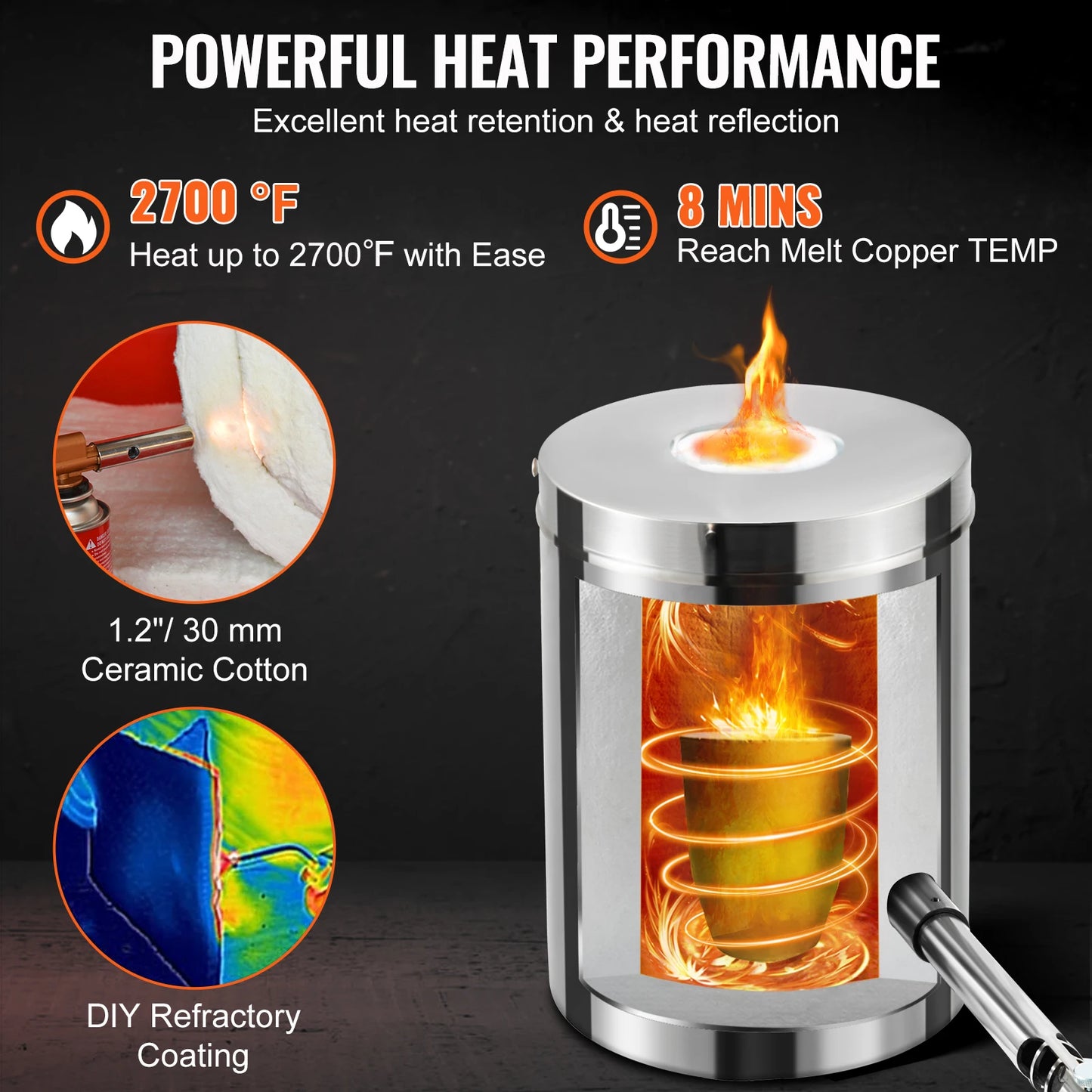 VEVOR 6 kg 12 kg tavicí pec na kov Velkokapacitní slévárna Domácí pece Kovárna s kelímkem a kleštěmi z nerezové oceli