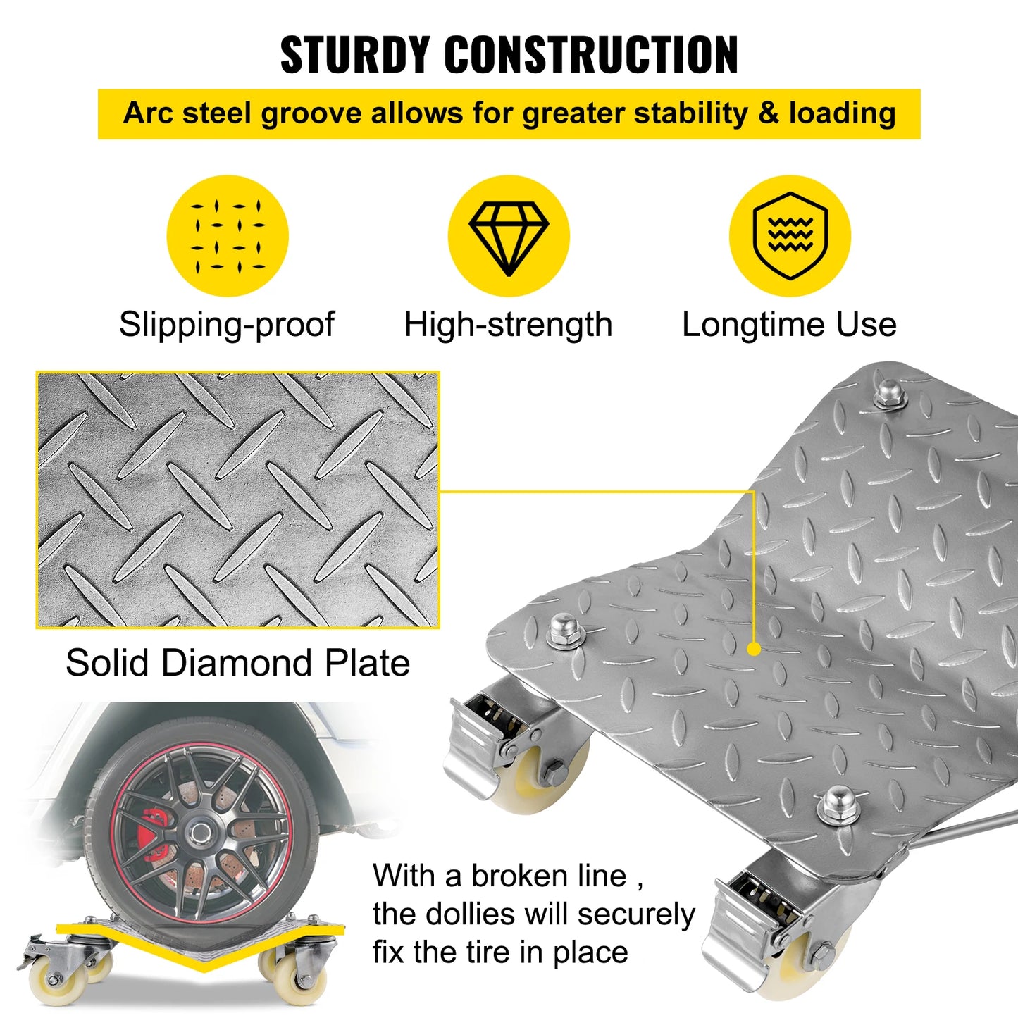 VEVOR 2 ks Auto Pneumatika Kolečka Vozík Dollies Parkovací asistent Vozidlo Pohyblivé pneumatiky Brusle se 4 kolečky Hmotnost 1100 lbs