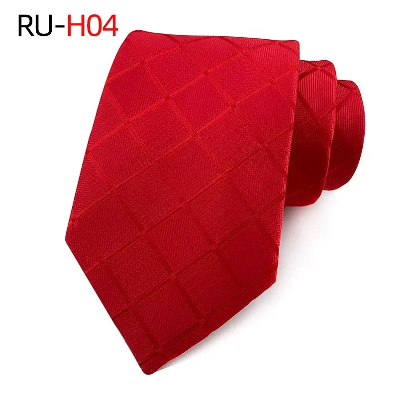 8cm žakárová tkaná kravata pro muže Klasické kostkované kravaty na svatební oblek Gravatas Para Homens Příslušenství