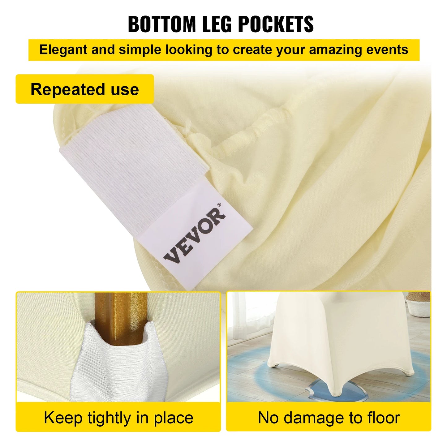 VEVOR 100ks svatební potahy na židle Stretch Polyester Spandex Slipcover Skládací ploché přední potahy na židle pro hotelovou jídelnu