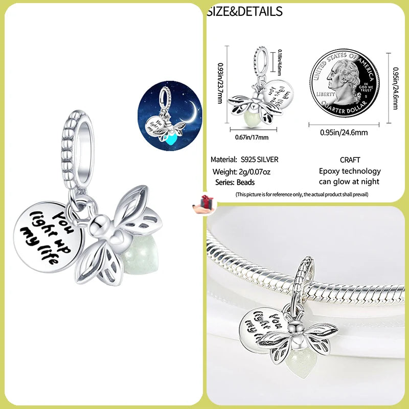 Hot Sale Night Glow Firefly Charm korálky pro Pandora 925 originální náramek ženy 925 stříbrný přívěsek korálek DIY šperků dárek