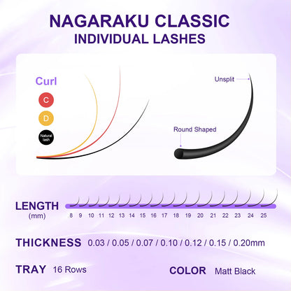 NAGARAKU Individual Lashes Premium Classic prodlužování řas Black Matte Natural Soft