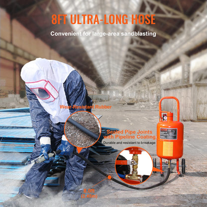 Sada přenosných vzduchových pískovačů VEVOR 5/10/20 galonů 60-110 PSI se separátorem oleje a vody pro odstraňování rzi