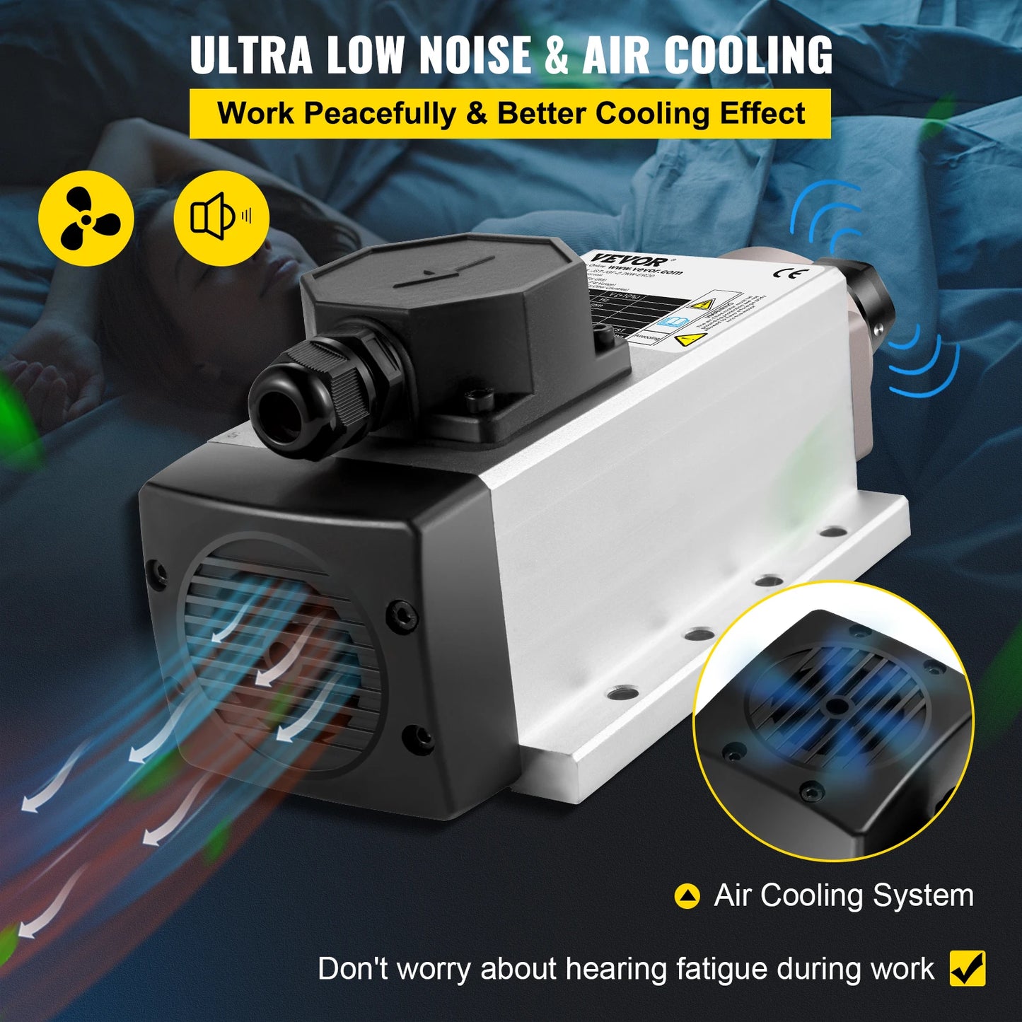 VEVOR 2,2KW CNC čtyřhranný vzduchem chlazený vřetenový motor ER20 kleština 4 ložiskový frekvenční měnič CNC frézka s gravírováním