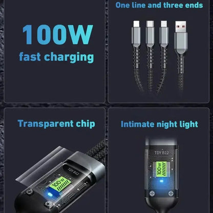 Datový kabel 3-V-1 120W/100W pro iPhone 15-7 Kabel pro rychlé nabíjení USB to TypeC 8pin Mirco USB pro Samsung Huawei Xiaomi USB C