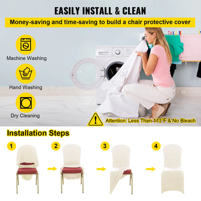 VEVOR 100ks svatební potahy na židle Stretch Polyester Spandex Slipcover Skládací ploché přední potahy na židle pro hotelovou jídelnu