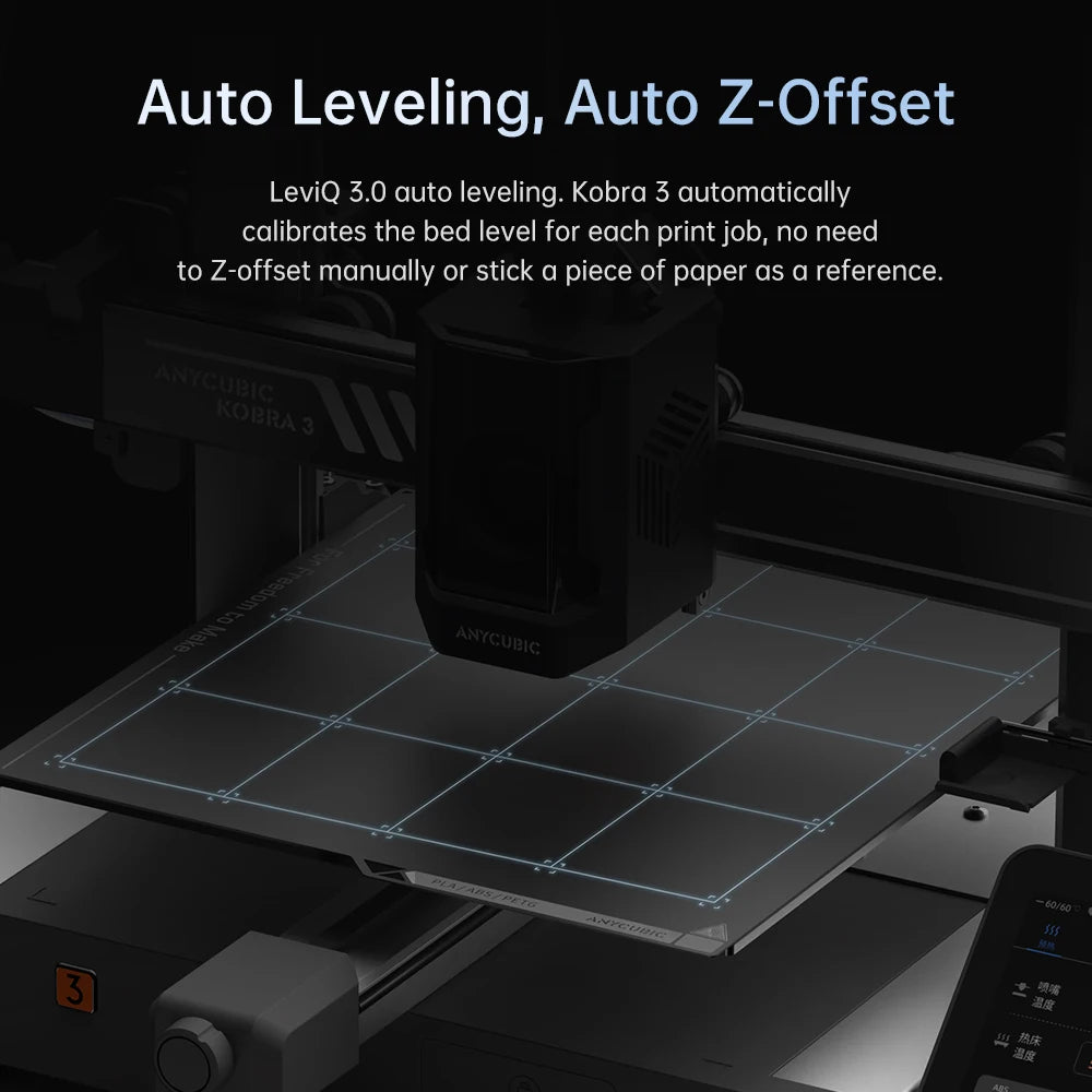 Vícebarevná 3D tiskárna ANYCUBIC Kobra 3 FDM Tisk ve 4 až 8 barvách s maximální rychlostí tisku 600 mm/s Velikost sestavy 250 mm x 250 mm x 260 mm