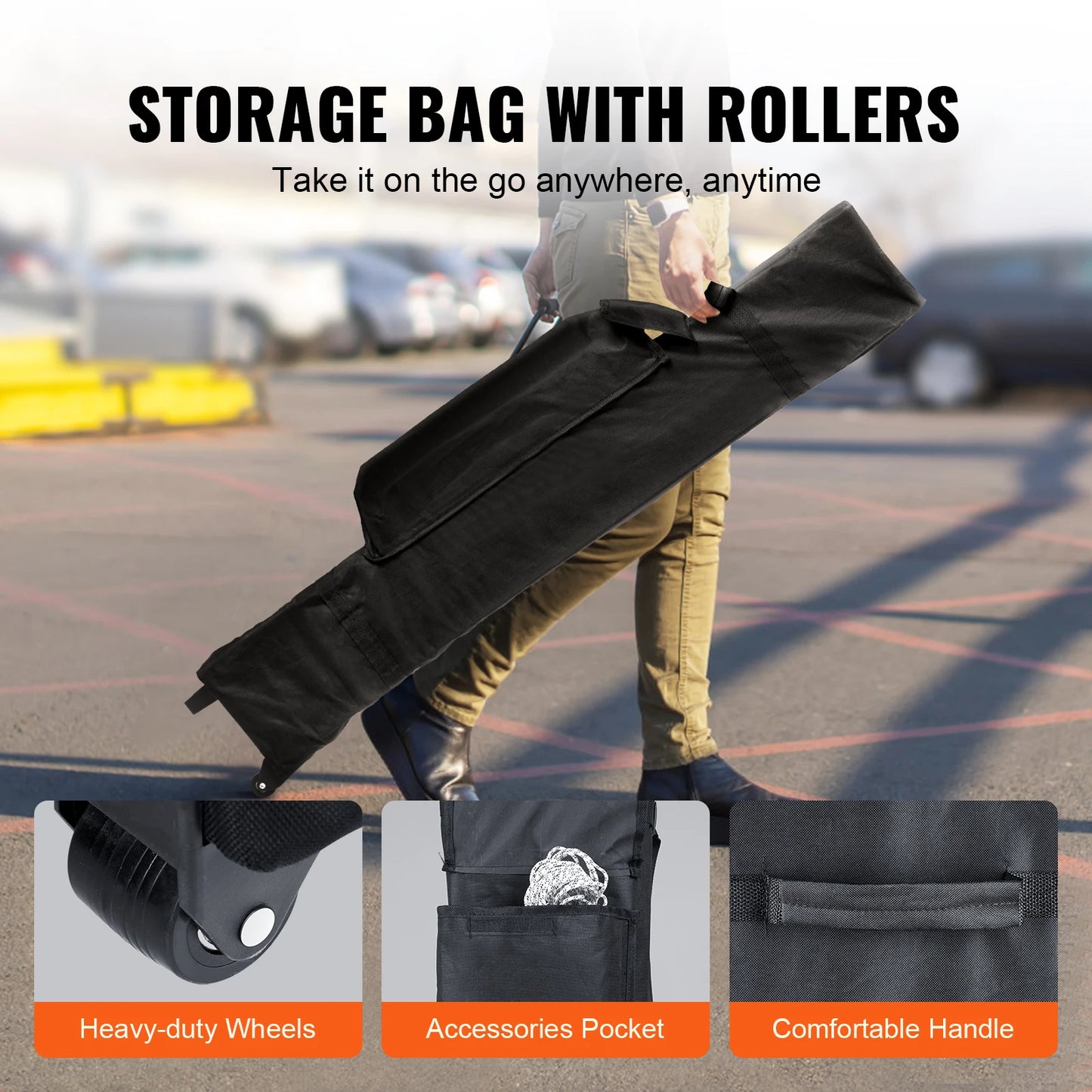 VEVOR 10x10 FT Výsuvná stříška s odnímatelnými bočnicemi Přenosný altán a taška na kolečkách Vodotěsný stan na terasu odolný vůči UV záření