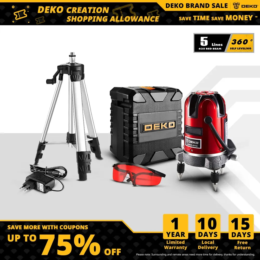 DEKO LL57/58 bodů Červená/zelená laserová vodováha Samonivelační horizontální a vertikální nastavení 360 stupňů Vyšší viditelnost