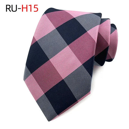 8cm žakárová tkaná kravata pro muže Klasické kostkované kravaty na svatební oblek Gravatas Para Homens Příslušenství