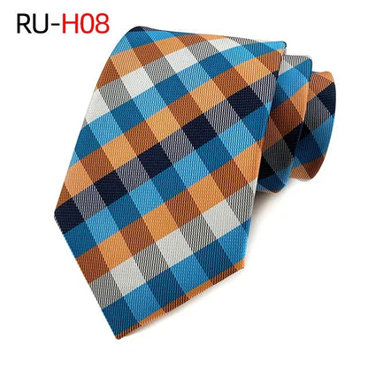 8cm žakárová tkaná kravata pro muže Klasické kostkované kravaty na svatební oblek Gravatas Para Homens Příslušenství