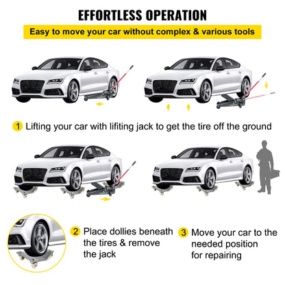 VEVOR 2 ks Auto Pneumatika Kolečka Vozík Dollies Parkovací asistent Vozidlo Pohyblivé pneumatiky Brusle se 4 kolečky Hmotnost 1100 lbs