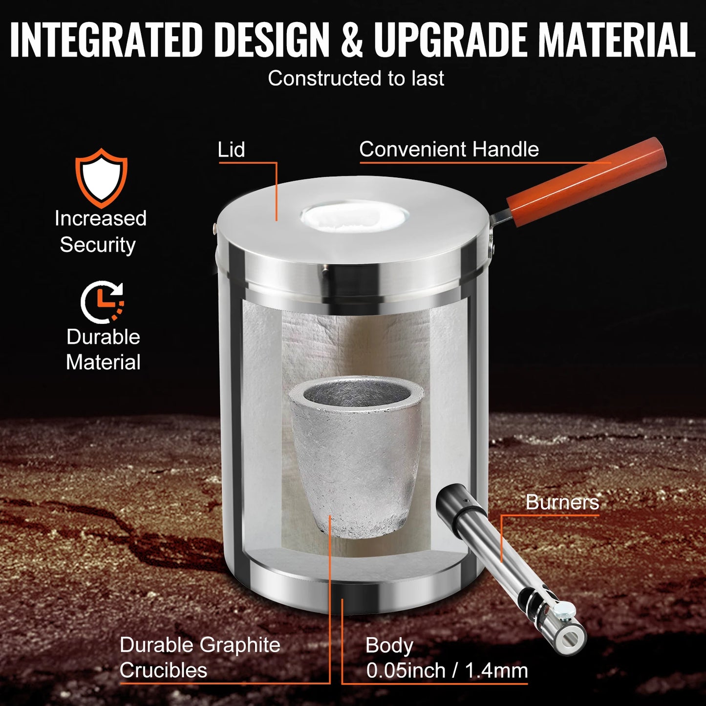 VEVOR 6 kg 12 kg tavicí pec na kov Velkokapacitní slévárna Domácí pece Kovárna s kelímkem a kleštěmi z nerezové oceli