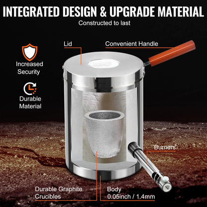 VEVOR 6 kg 12 kg tavicí pec na kov Velkokapacitní slévárna Domácí pece Kovárna s kelímkem a kleštěmi z nerezové oceli