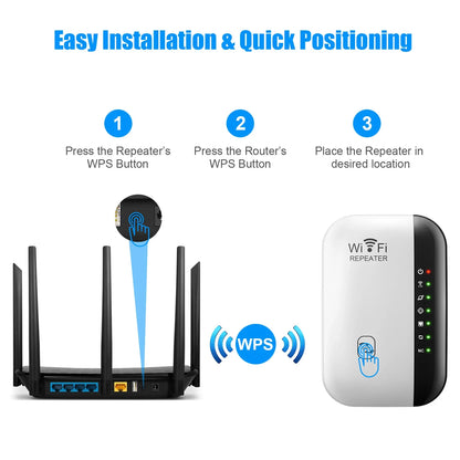 Bezdrátový WiFi opakovač 300Mbps WiFi Extender zesilovač Booster Router 802.11N WPS s dlouhým dosahem 7 stavového světla WiFi opakovač pro PC
