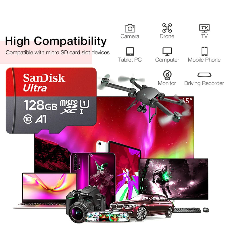 Originální paměťová karta Sandisk 256 GB 128 GB 64 GB 32 GB TF micro sd karta Class 10 UHS-1 flash karta Paměťová Microsd pro Samrtphone PC