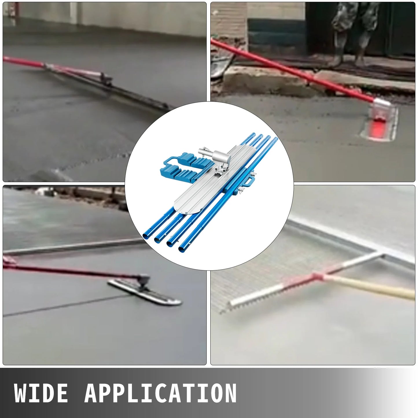 VEVOR Betonový plovák 1200x200mm/1200x300mm Dokončovací Bull plovák se 4 rukojeťmi s kulatým koncem Stavební nářadí na sádrokartonové desky Cementová stěrka