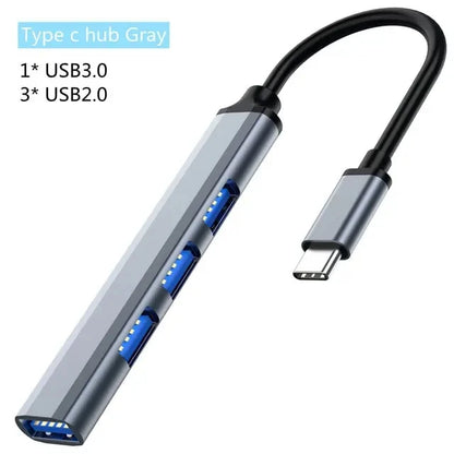 Extender Multifunkční Rozbočovač s jedním přetažením Čtyři HUB Hliníková slitina Dokovací HUB pro laptop Rozbočovač USB 3.0 Typec Multiinterface TV Mobilní telefon