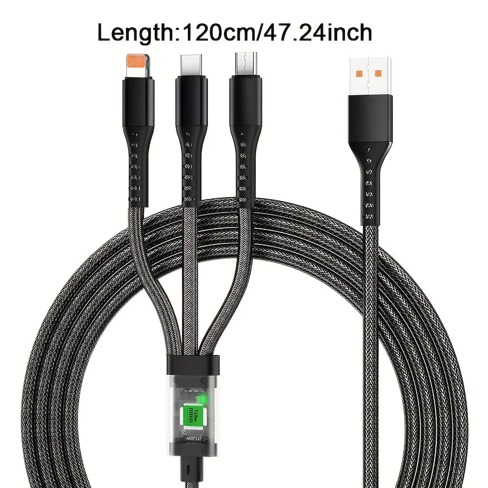 Datový kabel 3-V-1 120W/100W pro iPhone 15-7 Kabel pro rychlé nabíjení USB to TypeC 8pin Mirco USB pro Samsung Huawei Xiaomi USB C
