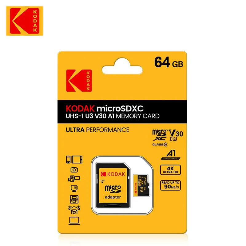 Paměťová karta KODAK Micro SD 512 GB 256 GB AŽ 90 MB/s Class10 U3 32 GB 64 GB 128 GB TF karta 4K HD Pro USB čtečku karet Adaptér Microsd