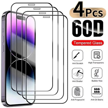 Ochranné tvrzené sklo 4PCS Full Cover pro iPhone 16 15 14 Pro Max ochranné sklo pro iPhone 13 12 11 Pro Max