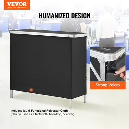VEVOR Skládací přenosný barový stůl Pódiový stůl na veletrhu pro výstavu večírků a pikniků Včetně přepravního kufříku, úložné police a sukně