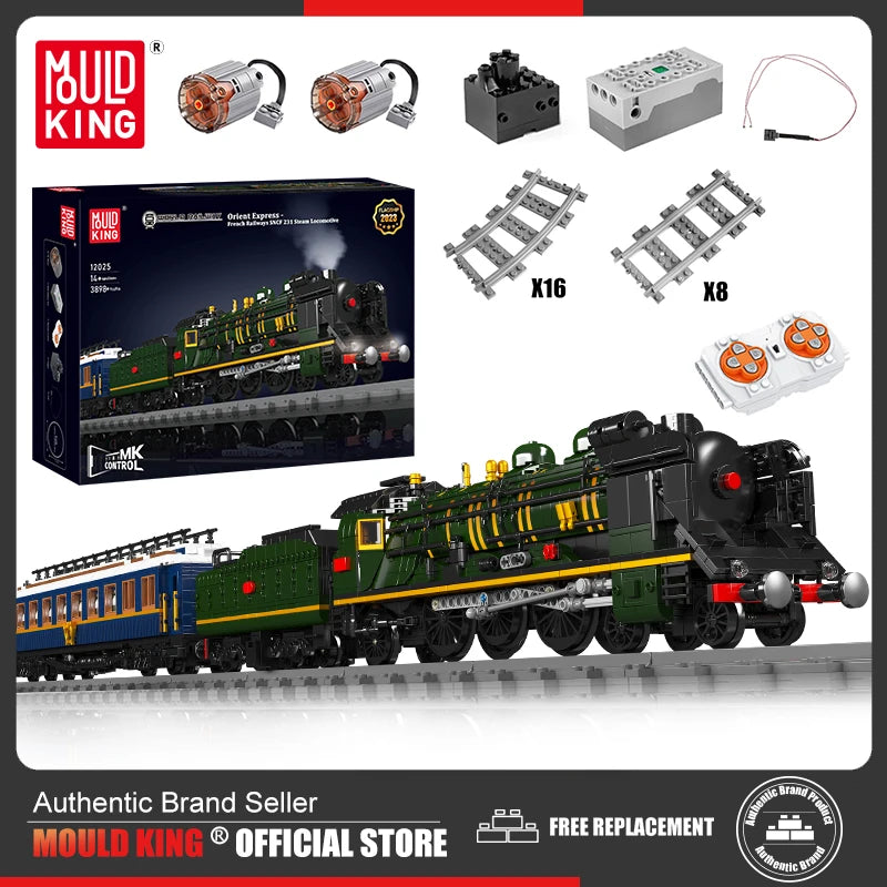 Mold King 12025 technický stavební blok RC motorových francouzských drah SNCF 231 parní lokomotiva vlak model hračky dárek pro děti