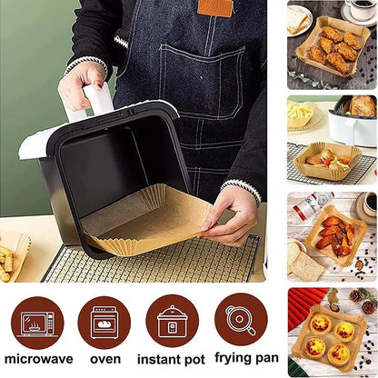50ks/set Jednorázová papírová vložka do fritézy 23CM Vodotěsná vzduchová fritéza odolná vůči oleji Jednorázové zásobníky na papír na pečení Pečící papír