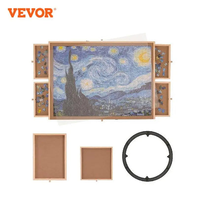 VEVOR 1000dílná deska na puzzle 23" x 22" dřevěný stůl na puzzle s kryty a 6 úložnými zásuvkami pro dospělé a děti