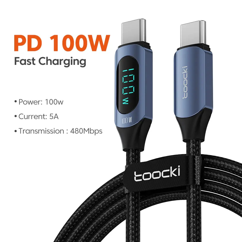 Kabel Toocki Type C to Type C 100W PD rychlonabíjecí nabíječka USB C to USB C Display kabel pro Xiaomi POCO F3 Realme Macbook iPad