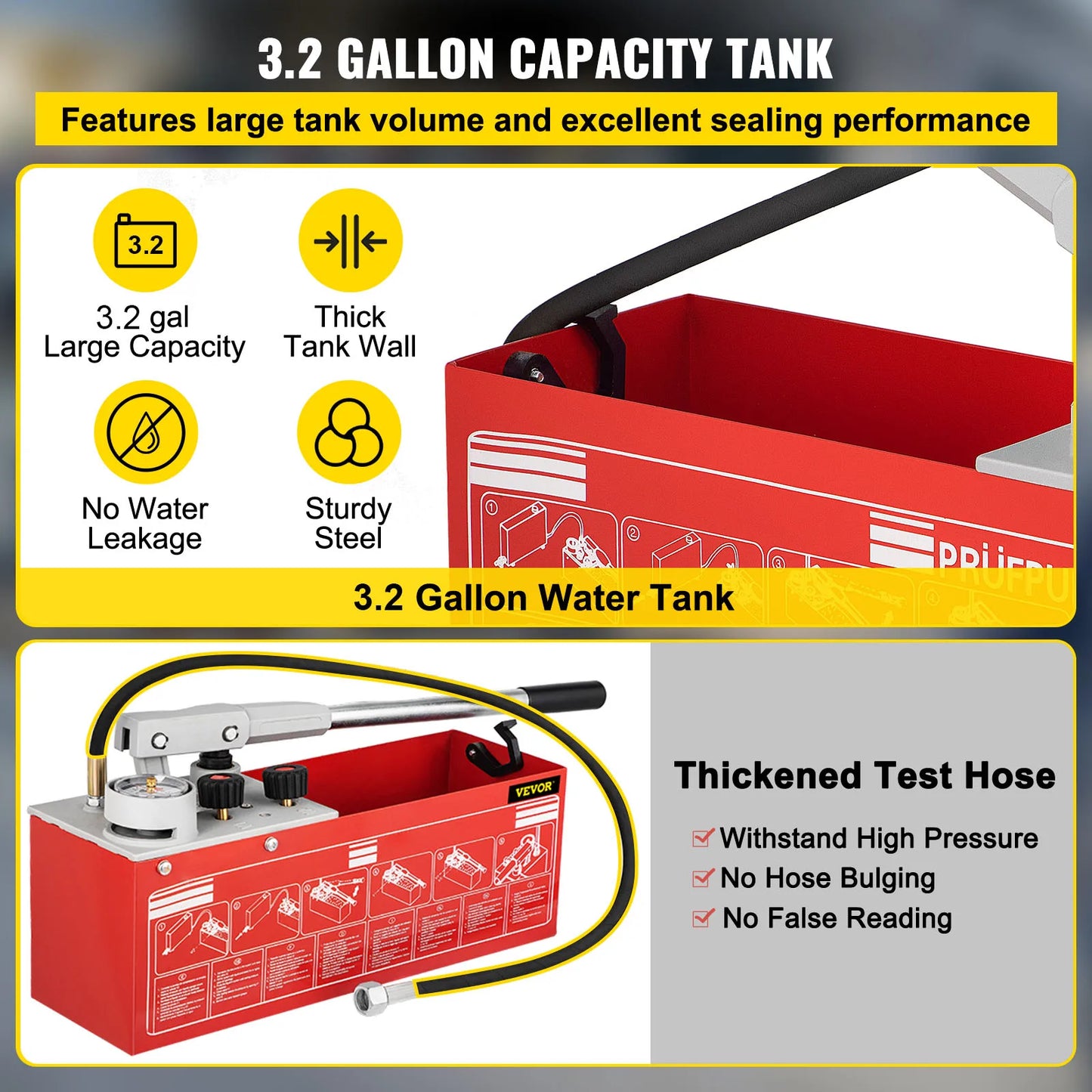 VEVOR Hydrostatické tlakové testovací čerpadlo 60 bar/860 psi 3,2 galonová nádrž Hydraulická ruční souprava pro test tlaku vody Tlakový test