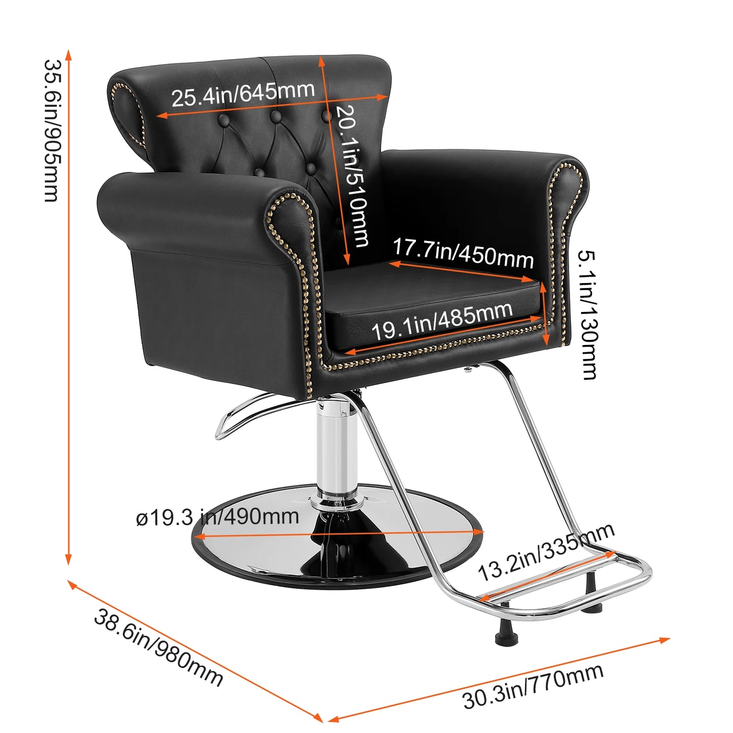 VEVOR Salon Chair Max. nosnost 330 lbs Černé 360° otočné kadeřnické křeslo s podnožkou pro Beauty Spa šampon