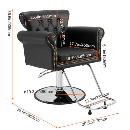 VEVOR Salon Chair Max. nosnost 330 lbs Černé 360° otočné kadeřnické křeslo s podnožkou pro Beauty Spa šampon