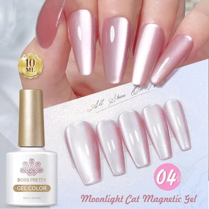 BORN PRETTY 2ks 10ml Moonlight Cat Magnetický gelový lak s magnetickou tyčinkou Růžová Stříbrná Snowlight Glitter Effect Reflexní namáčení