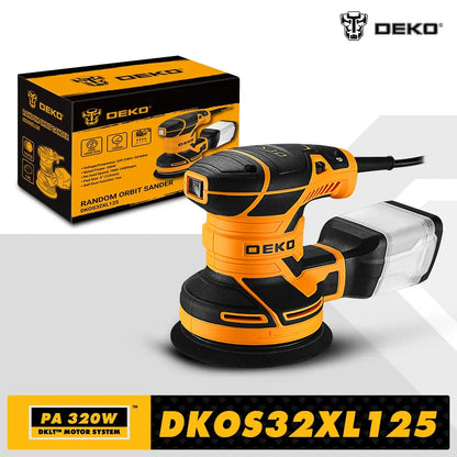 DEKO DKOS32XL125 320W Rychlost 14000pm Random Orbit Sander Domácí DIY Carpenter Strong Dust Collection Leštička
